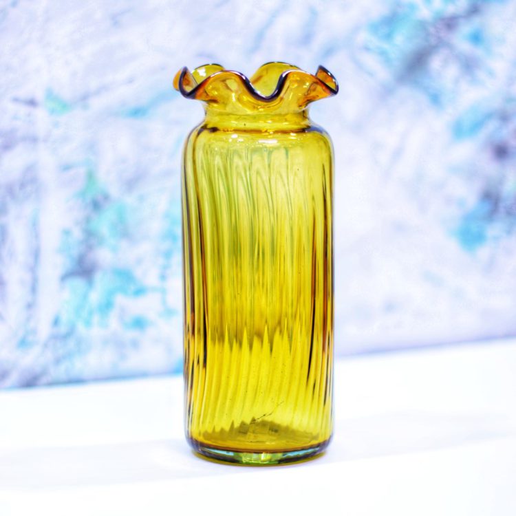 گلدان شیشه ای دست ساز لب چین زرد (کد 23)