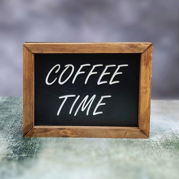 تابلو دکوراتیو آشپزخانه چوبی مدل Coffee time مشکی | دکوکاف