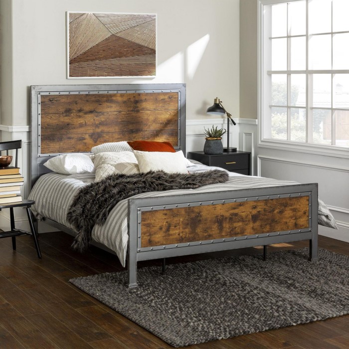 تخت خواب چوب و فلز روستیک | دکوکاف
