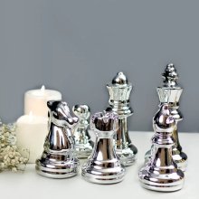 مجسمه سرامیکی مهره های شطرنج سرامیکی نقره ای (ست 6 عددی)