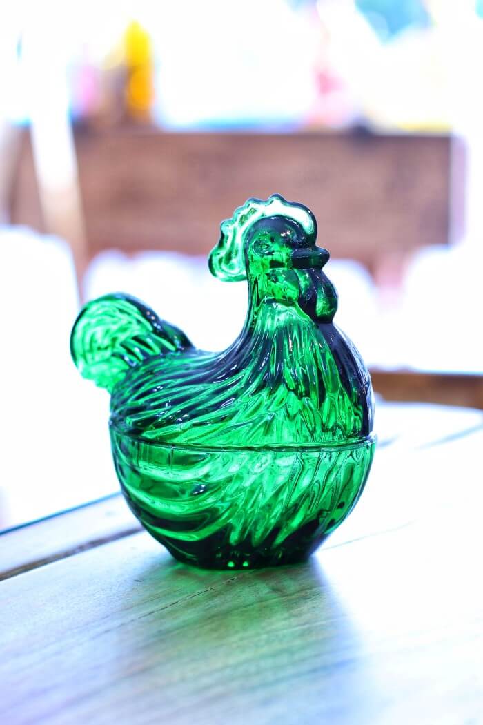 شکلات خوری و قندان شیشه ای مدل خروس سبز | دکوکاف