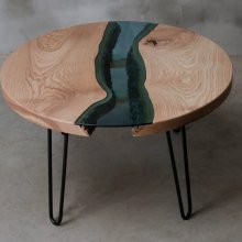 میز جلومبلی چوب شیشه ای رودخانه ای روستیک