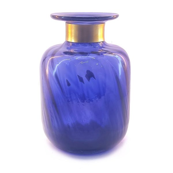 گلدان شیشه ای استوانه هلال گردن برنجی رنگ بنفش آبی | دکوکاف