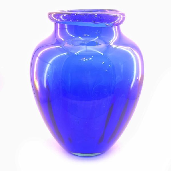 گلدان شیشه ای مدل افرا با طوق شیشه ای رنگ لاجوردی | دکوکاف